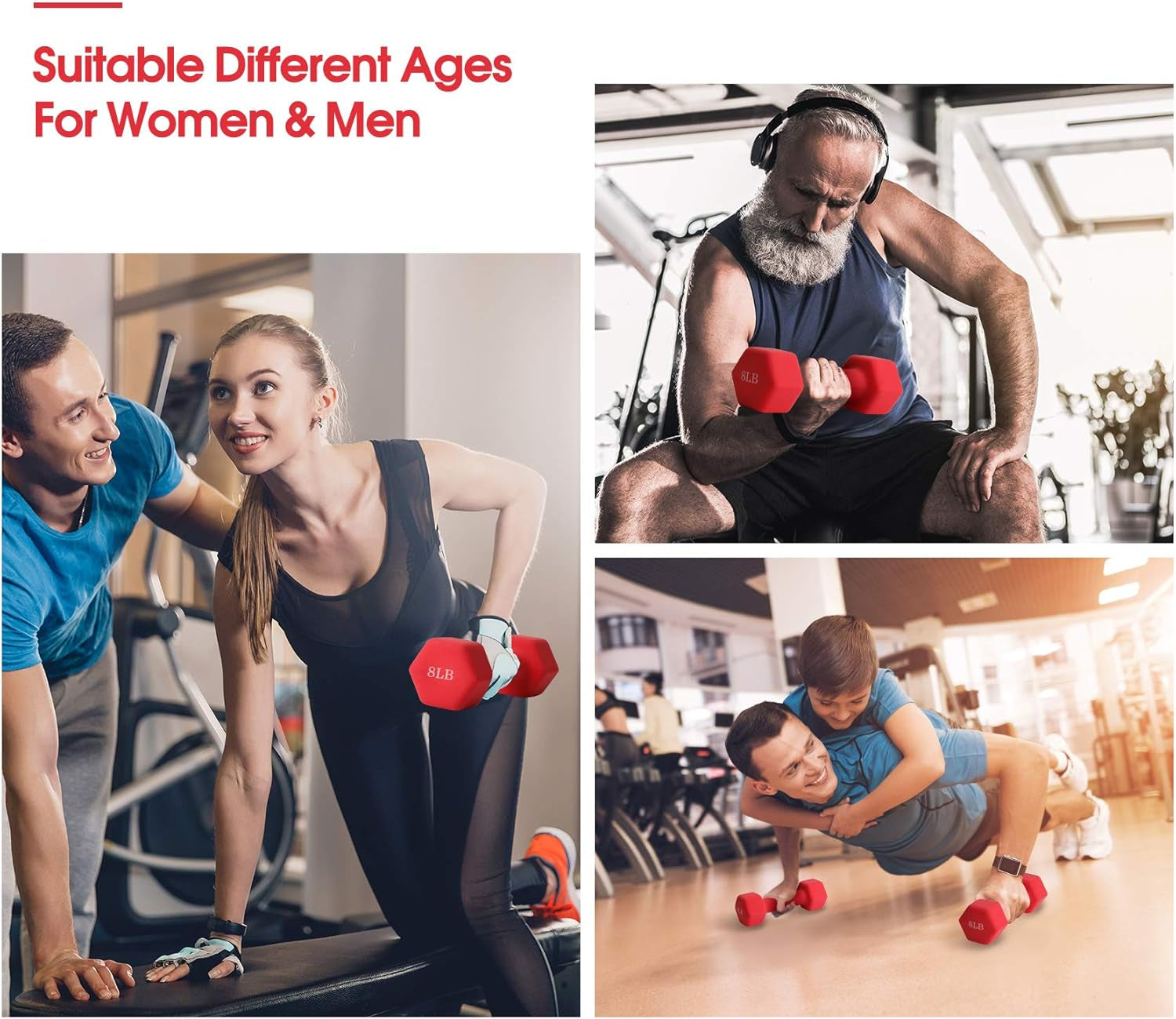 Dumbbell Set, 8Lb Pair Neoprene Coated Iron Dumbbells