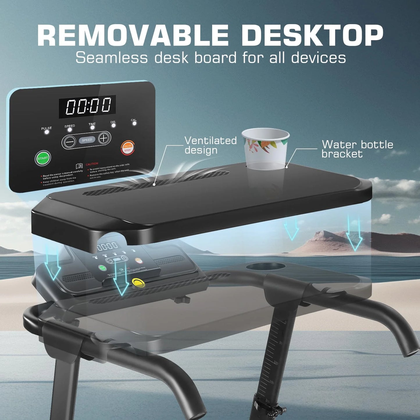 Folding Treadmill with Removable Desk