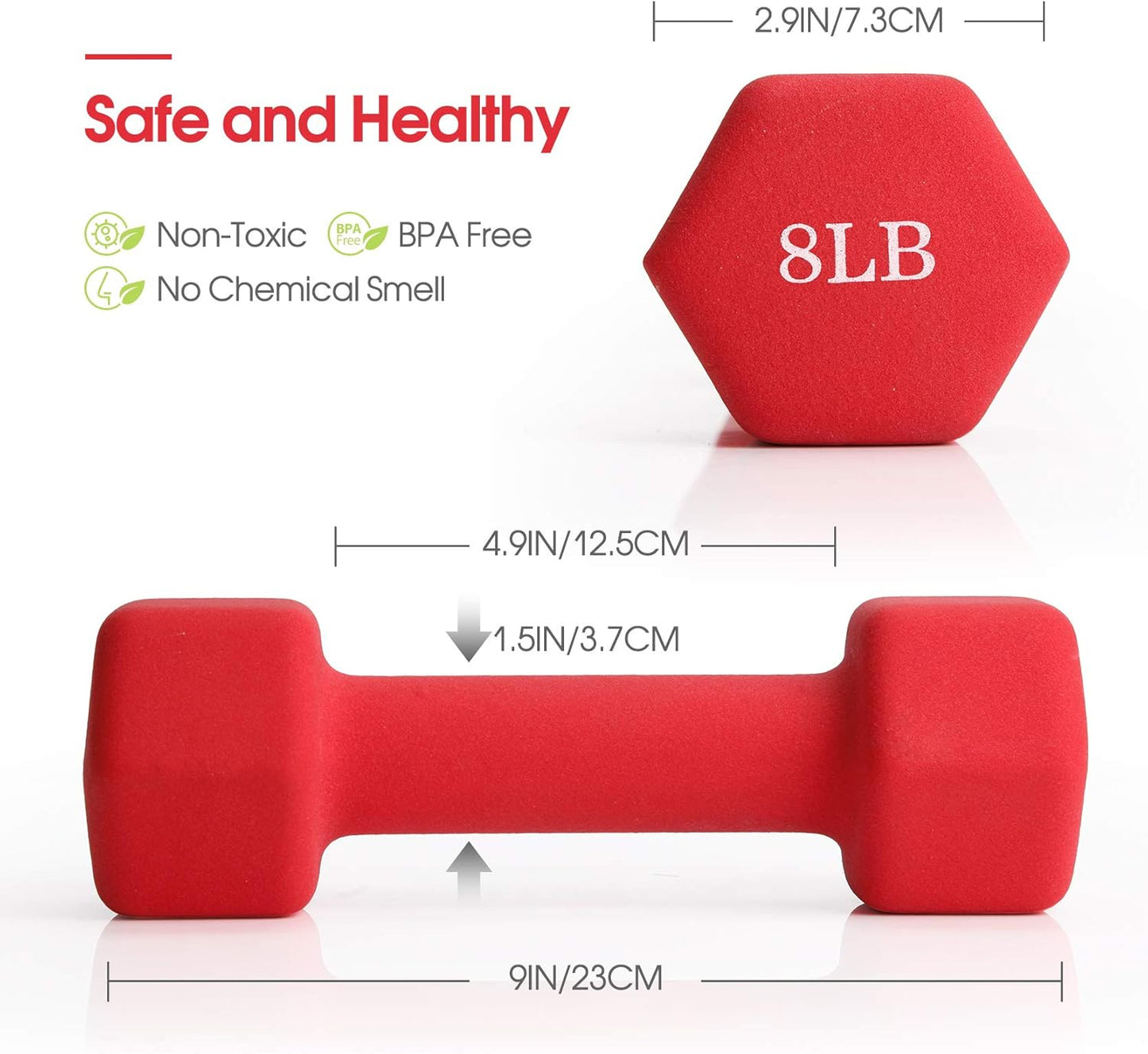 Dumbbell Set, 8Lb Pair Neoprene Coated Iron Dumbbells