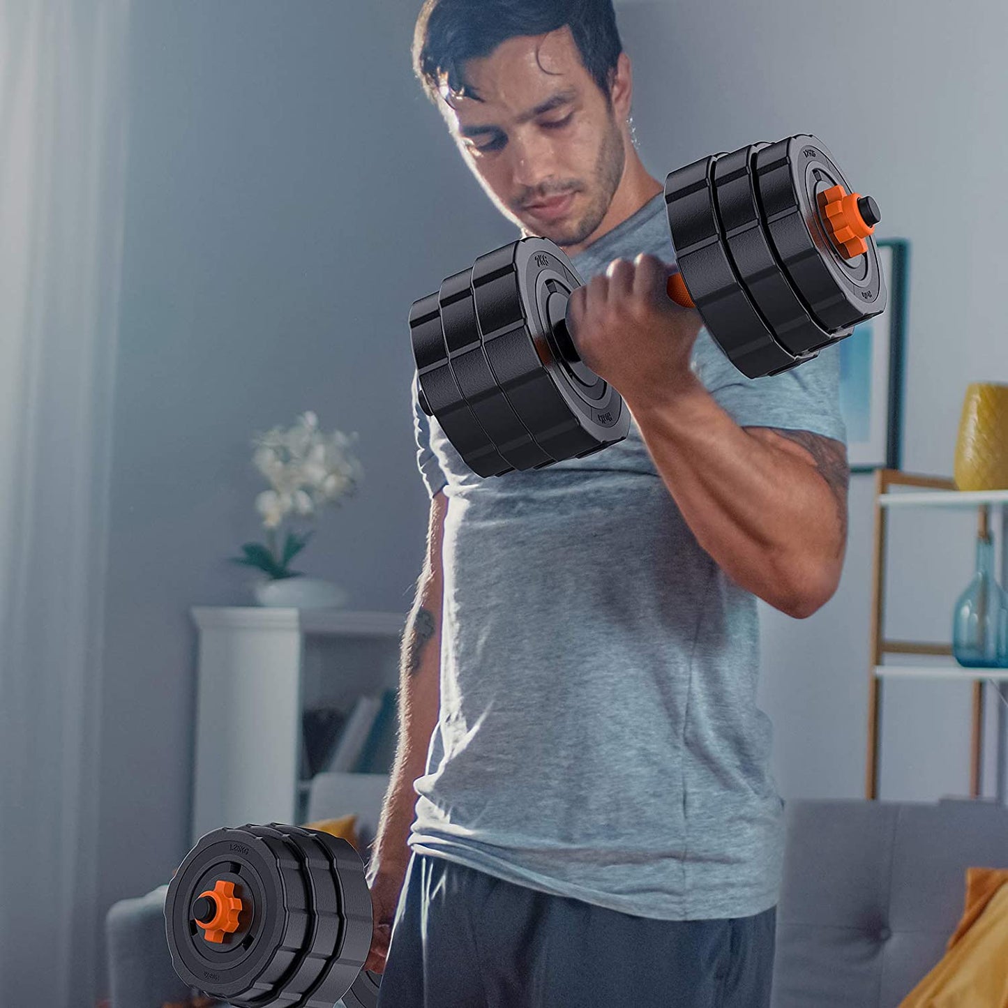 Adjustable Weights Dumbbells Set with Connecting Rod