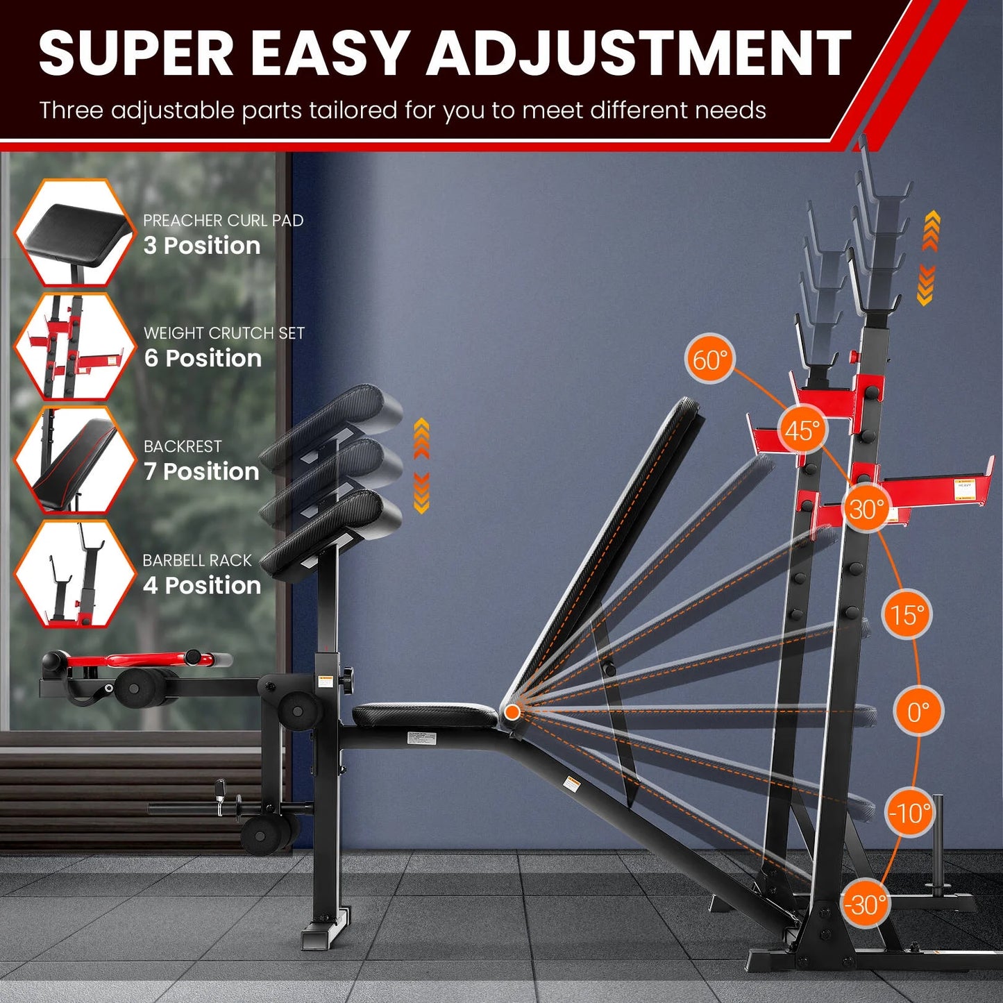 900LBS Olympic Weight Bench Set with Squat Rack, Preacher Curl, Leg Extension