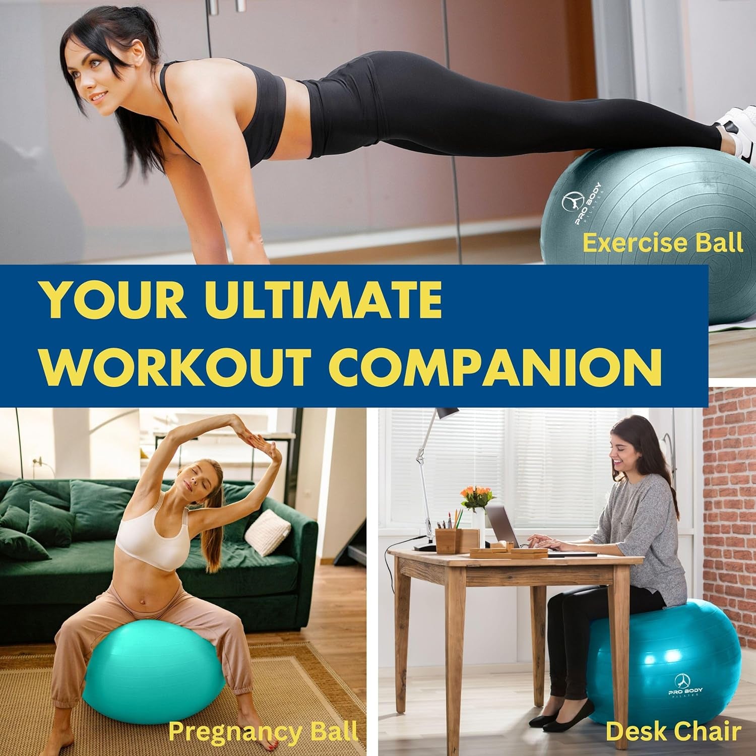 Yoga Ball - Fresh Colors Exercise Ball for Stability, Pregnancy, Workout & Physical Therapy