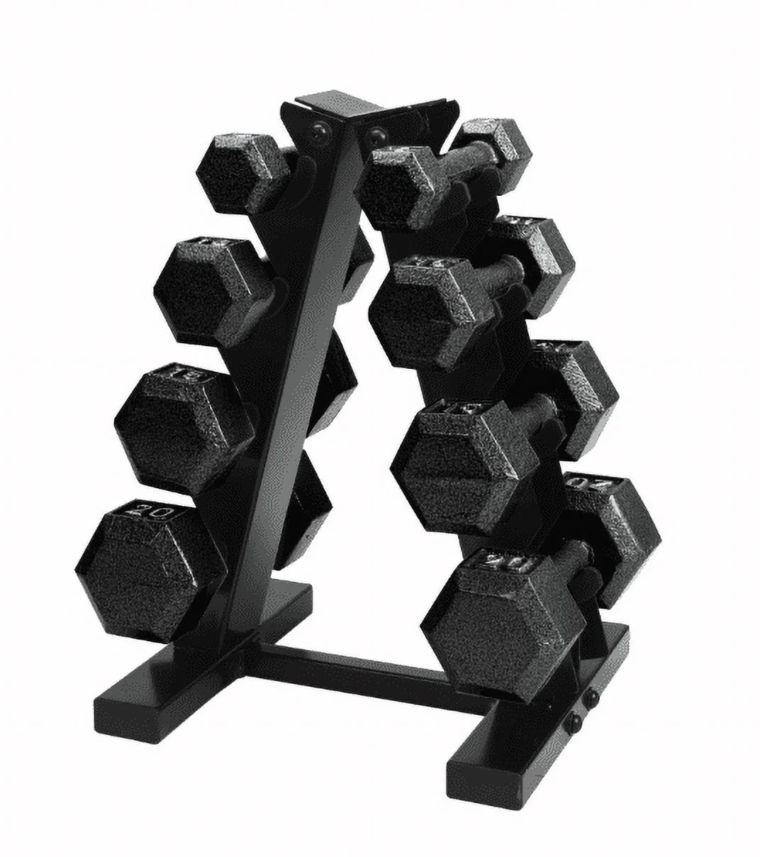 Barbell 100 Lb Cast Iron Hex Dumbbell Weight Set with Rack