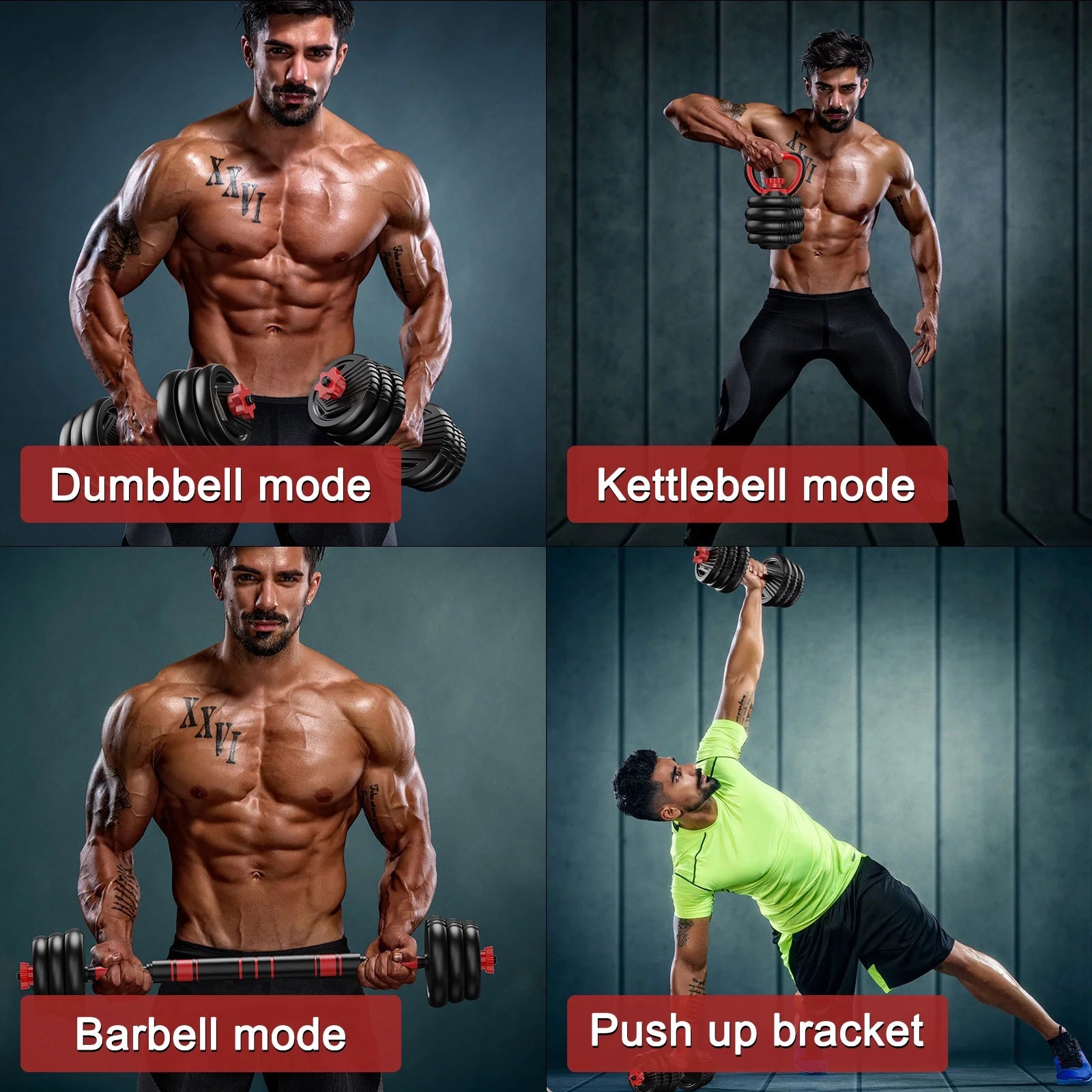 Adjustable Dumbbell Set 60 Lbs, 4-In-1 Weights Set