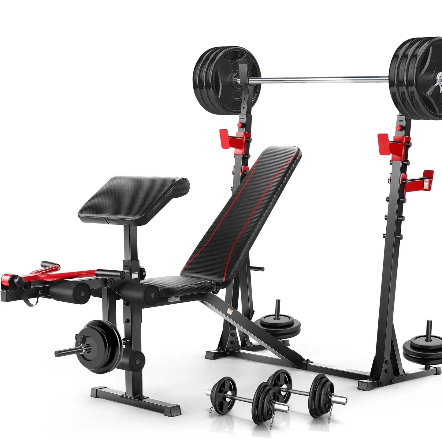 900LBS Olympic Weight Bench Set with Squat Rack, Preacher Curl, Leg Extension