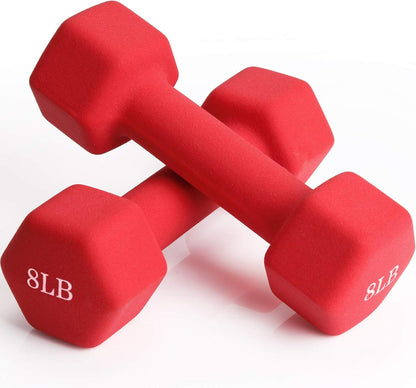 Dumbbell Set, 8Lb Pair Neoprene Coated Iron Dumbbells