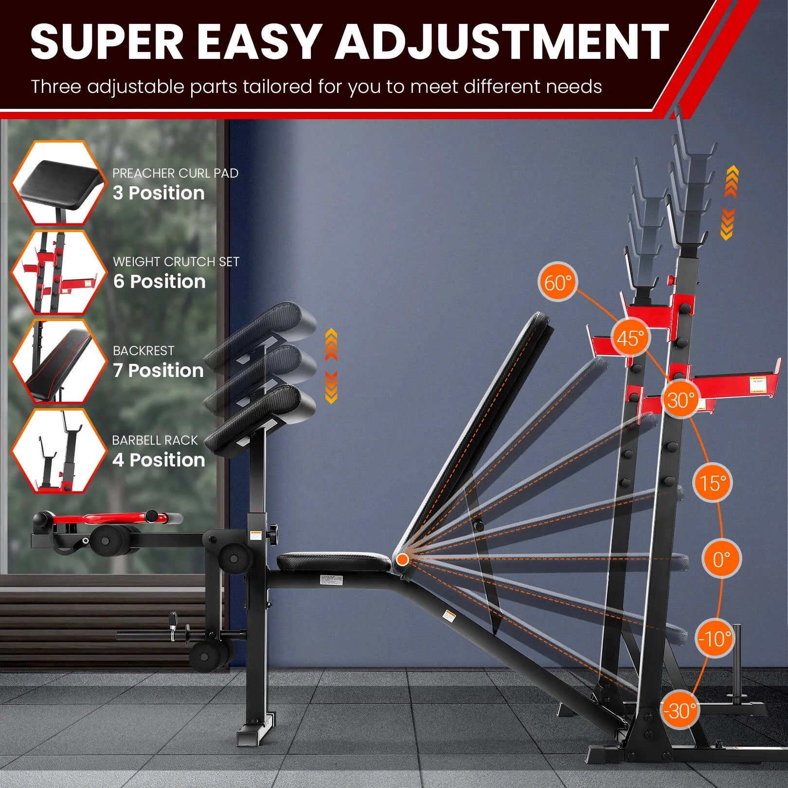 900LBS Olympic Weight Bench Set with Squat Rack, Preacher Curl, Leg Extension