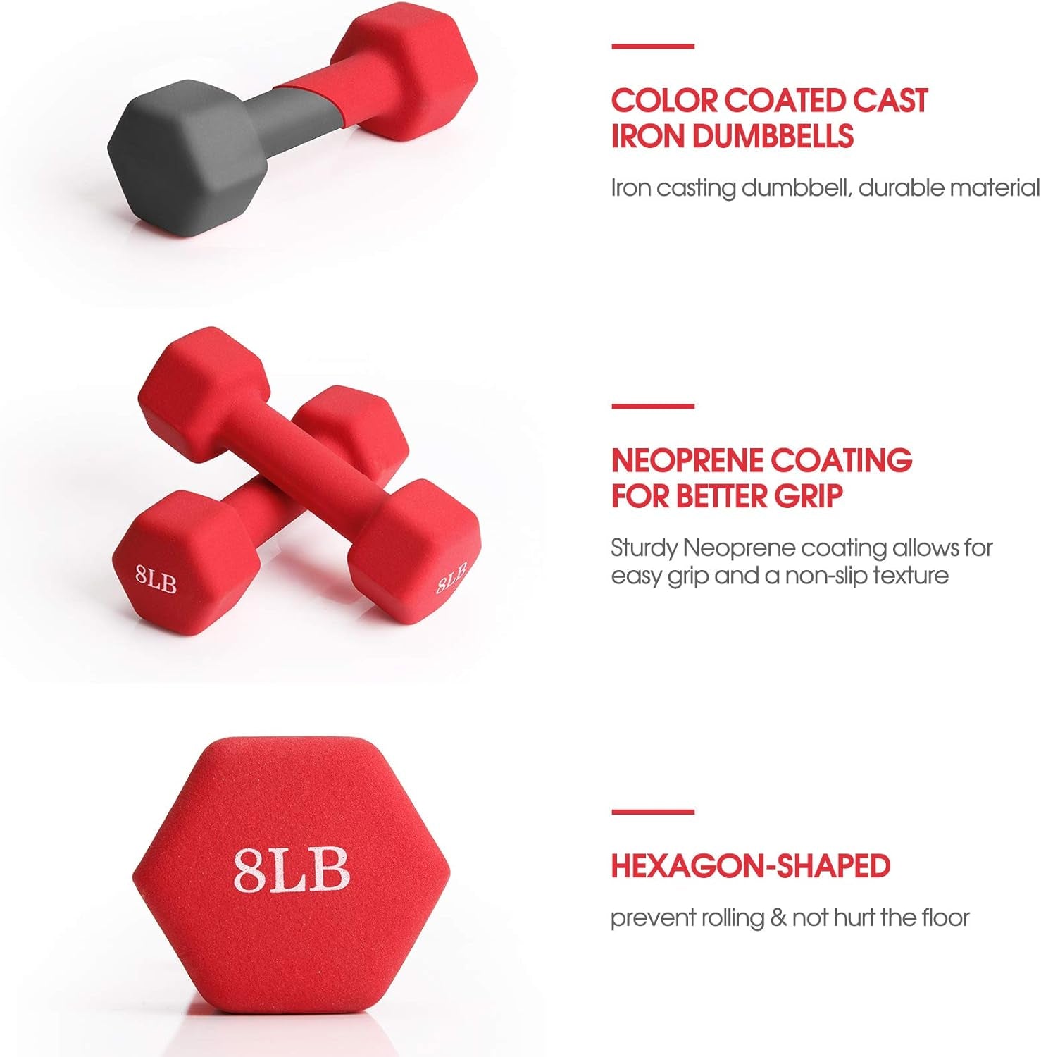 Dumbbell Set, 8Lb Pair Neoprene Coated Iron Dumbbells