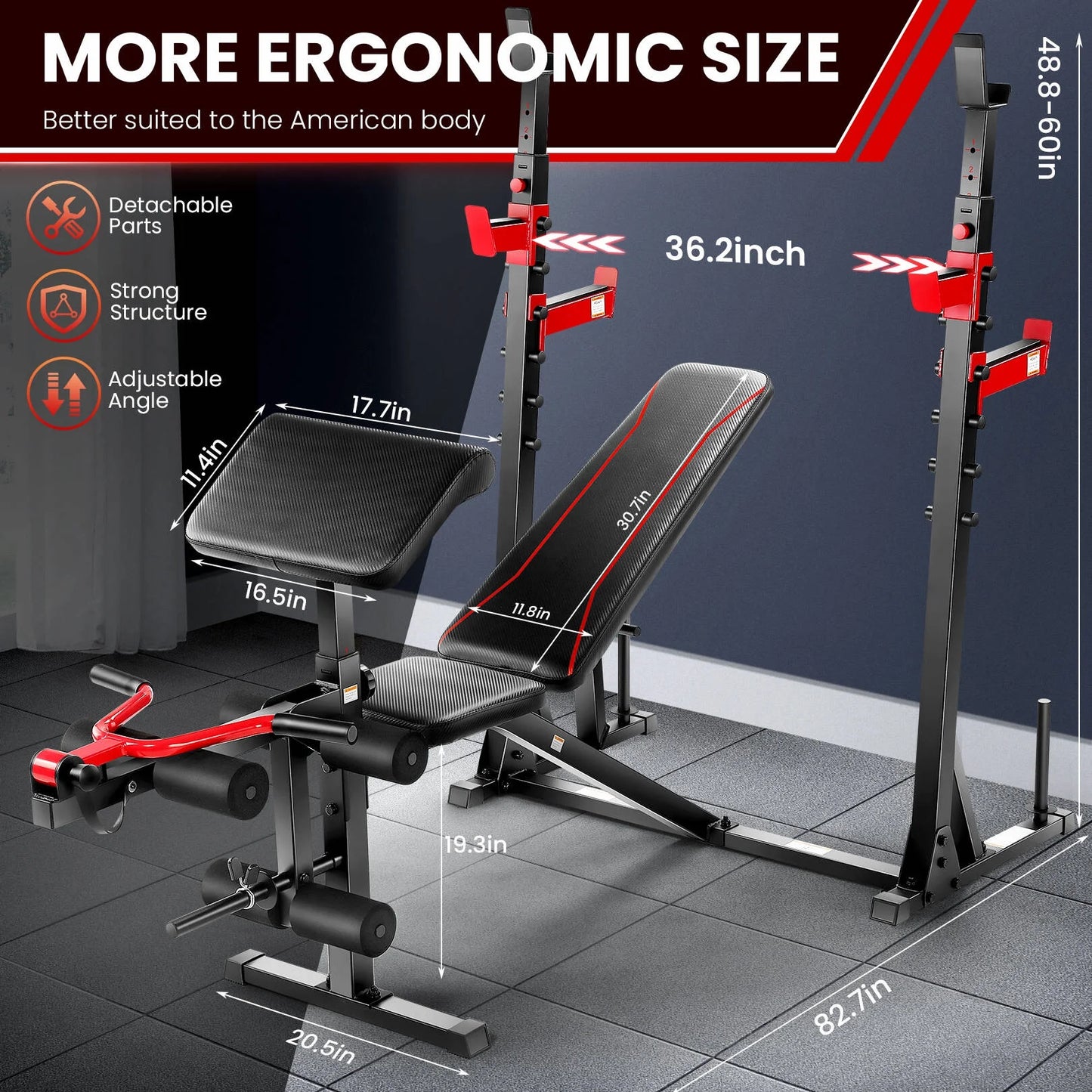 900LBS Olympic Weight Bench Set with Squat Rack, Preacher Curl, Leg Extension